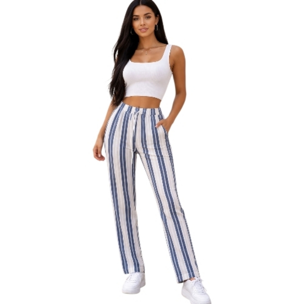 Striped Blue and White Women's Pants. Size S.